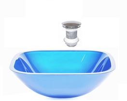 Cuba de vidro quadrada 35cm azul + valvula click Cuba de vidro quadrada 35cm azul + valvula click