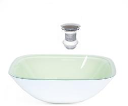 Cuba de vidro quadrada 35cm branco + valvula click