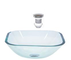 Cuba de vidro quadrada 35cm jateada + valvula click