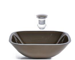 Cuba de vidro quadrada 35cm marrom + valvula click Cuba de vidro quadrada 35cm marrom + valvula click