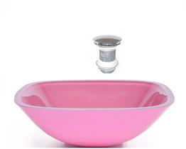 Cuba de vidro quadrada 35cm rosa + valvula click Cuba de vidro quadrada 35cm rosa + valvula click