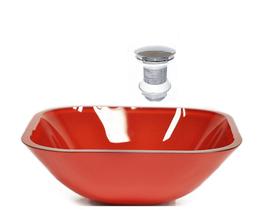 Cuba de vidro quadrada 35cm vermelho ferrari + valvula click