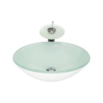 Cuba de vidro redonda 31cm branca + valvula + torneira cascata