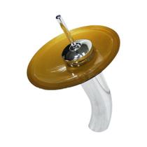 Cuba De Vidro Redonda 31Cm Dourado Real + Válvula + Torneira