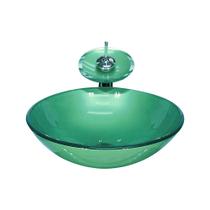 Cuba de vidro redonda 31cm verde + valvula + torneira cascata