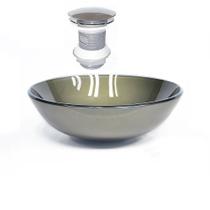 Cuba de vidro redonda 42cm ouro envelhecido + válvula click