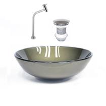 Cuba de vidro redonda 42cm ouro envelhecido + valvula + torneira cromada