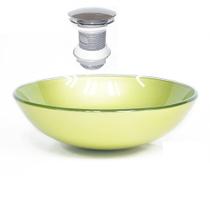 Cuba de vidro redonda 42cm verde oliva + válvula click