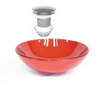 Cuba de vidro redonda 42cm vermelho ferrari + válvula click