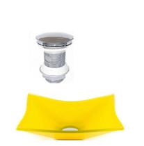 Cuba de vidro retangular 39cm amarela + valvula click Cuba de vidro retangular 39cm amarela + valvula click