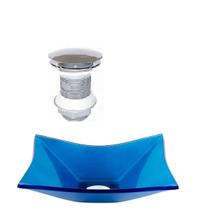 Cuba de vidro retangular 39cm azul escuro + valvula click Cuba de vidro retangular 39cm azul escuro + valvula click