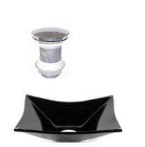 Cuba de vidro retangular 39cm preta + valvula click