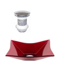 Cuba de vidro retangular 39cm vermelho cereja + valvula click Cuba de vidro retangular 39cm vermelho cereja + valvula click