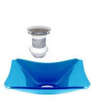 Cuba de vidro retangular chanfrada 37cm azul claro + válvula click Cuba de vidro retangular chanfrada 37cm azul claro + válvula click