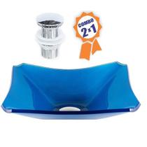 Cuba de vidro retangular chanfrada 37cm azul escuro + válvula click Cuba de vidro retangular chanfrada 37cm azul escuro + válvula click