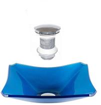 Cuba de vidro retangular chanfrada 37cm azul escuro + válvula click Cuba de vidro retangular chanfrada 37cm azul escuro + válvula click