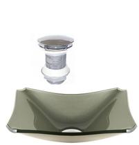 Cuba de vidro retangular chanfrada 37cm champanhe + válvula click