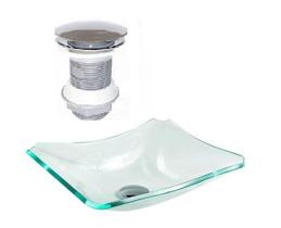 Cuba de vidro retangular chanfrada 37cm jateada + válvula click Cuba de vidro retangular chanfrada 37cm jateada + válvula click