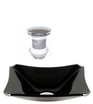 Cuba de vidro retangular chanfrada 37cm preto + válvula click