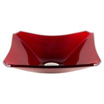 Cuba de vidro retangular chanfrada 37cm vermelho cereja