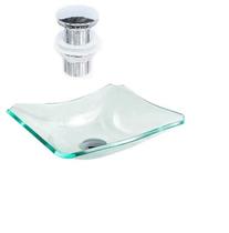 Cuba De Vidro Retangular Chanfrada 39Cm + Válvula Click