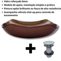 Cuba de vidro temperado abaulada 45cm + válvula inteligente click inox inclusa p/ banheiros e lavabos - acabamento brilhante - Lopazzi