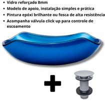 Cuba de vidro temperado abaulada 45cm + válvula inteligente click inox inclusa p/ banheiros e lavabos - acabamento brilhante