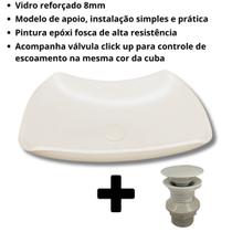Cuba de vidro temperado abaulada 45cm + valvula inteligente click para banheiros e lavabos -cor fosca premium