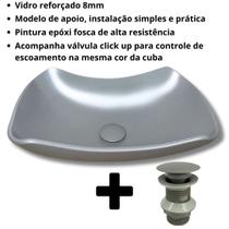 Cuba de vidro temperado abaulada 45cm + valvula inteligente click para banheiros e lavabos -cor fosca premium - Lopazzi