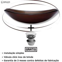 Cuba de vidro temperado chanfrada 47cm + válvula inteligente click inox inclusa p/ banheiros e lavabos - acabamento brilhante - Lopazzi