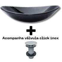 Cuba de Vidro Temperado Oval 47cm + Válvula Click Inteligente Inox inclusa p/ Banheiros e Lavabos