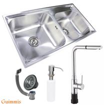 Cuba Dupla 7742 Escovada+Torneira Milão Gourmet Inox Guimmis Cuba Dupla 7742 Escovada+Torneira Milão Gourmet Inox Guimmis