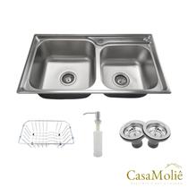 Cuba Dupla 78x43 Inox Escovado Gourmet C/ Acessórios Cuba Dupla 78x43 Inox Escovado Gourmet C/ Acessórios