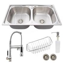 Cuba dupla 78x43cm em aço inox escovado com torneira gourmet