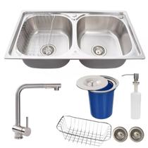 Cuba dupla aço inox escovado + torneira extensível e lixeira - STILLUS HOME