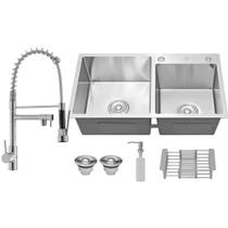 Cuba Dupla Aço Inox Torneira Flexível Gourmet Cozinha Prata