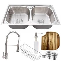 Cuba dupla com torneira escovada inox 304 e tábua de corte Cuba dupla com torneira escovada inox 304 e tábua de corte