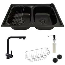 Cuba Dupla Cozinha 78X43 Inox BLACK + Torneira GOURMET PRETA