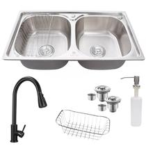 Cuba dupla cozinha aço inox 304 + torneira extensível preta Cuba dupla cozinha aço inox 304 + torneira extensível preta
