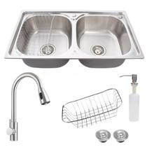 Cuba dupla cozinha gourmet inox 304 com torneira extensível