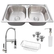 Cuba Dupla Cozinha Gourmet Inox 304 + Kit E Torneira Gourmet