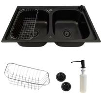 Cuba dupla cozinha gourmet inox preta com kit de acessórios