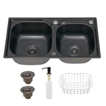 Cuba Dupla Cozinha Gourmet Preta com Acessórios Inox