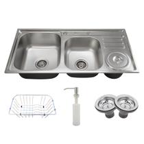 Cuba dupla de cozinha com lixeira produzida em aço inox com kit - cbc0007-c Cuba dupla de cozinha com lixeira produzida em aço inox com kit - cbc0007-c