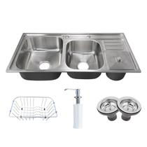 Cuba dupla de cozinha produzida em aço inox 304 com kit - cac0008-c