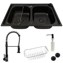 Cuba dupla em aço inox black + torneira gourmet preto fosco Cuba dupla em aço inox black + torneira gourmet preto fosco