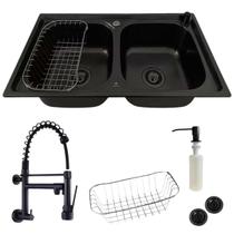 Cuba Dupla Gourmet Aço Inox Black + Torneira De Parede Preta Cuba Dupla Gourmet Aço Inox Black + Torneira De Parede Preta