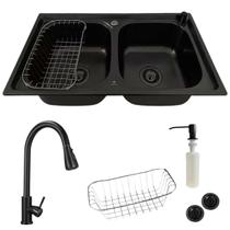Cuba dupla gourmet aço inox black +torneira extensível preta Cuba dupla gourmet aço inox black +torneira extensível preta