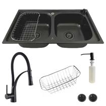 Cuba Dupla Gourmet AÇO Inox Black + Torneira Flexível Preta