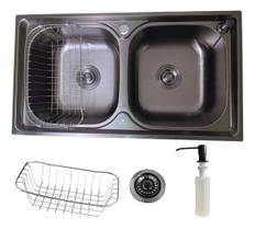 Cuba Dupla Gourmet Cozinha Aço Inox 304 Preta 78X43Cm Ga